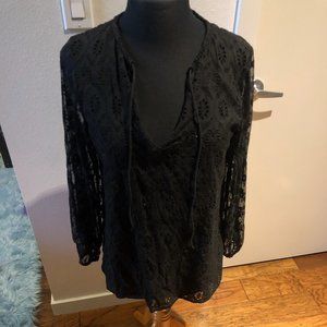 Alice + Olivia Black Eyelet Tunic with Lace Sleeves